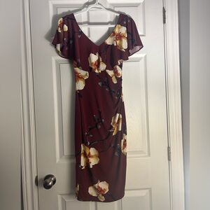 Le Chateau Burgundy Floral Midi Dress
